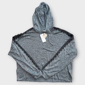 Ultra Flirt Womens Lace-Trim Hoodie Sweatshirt, Blue, Juniors, X-Large